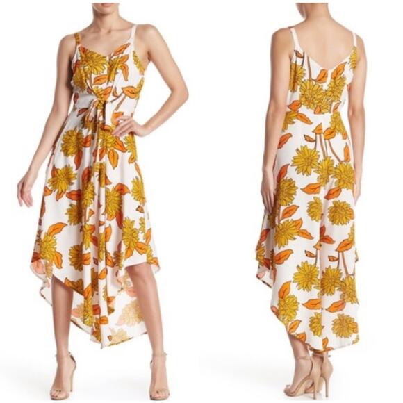 Ivy Street Wide Leg Sunflower Jumpsuit Medium Fall Leaves Boho Flowy Orange Crop - Picture 1 of 6